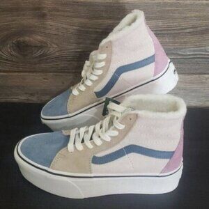 New Vans Sk8 Hi Pig Suede Color Block Platform Water Repellent Sneakers Faux Fur